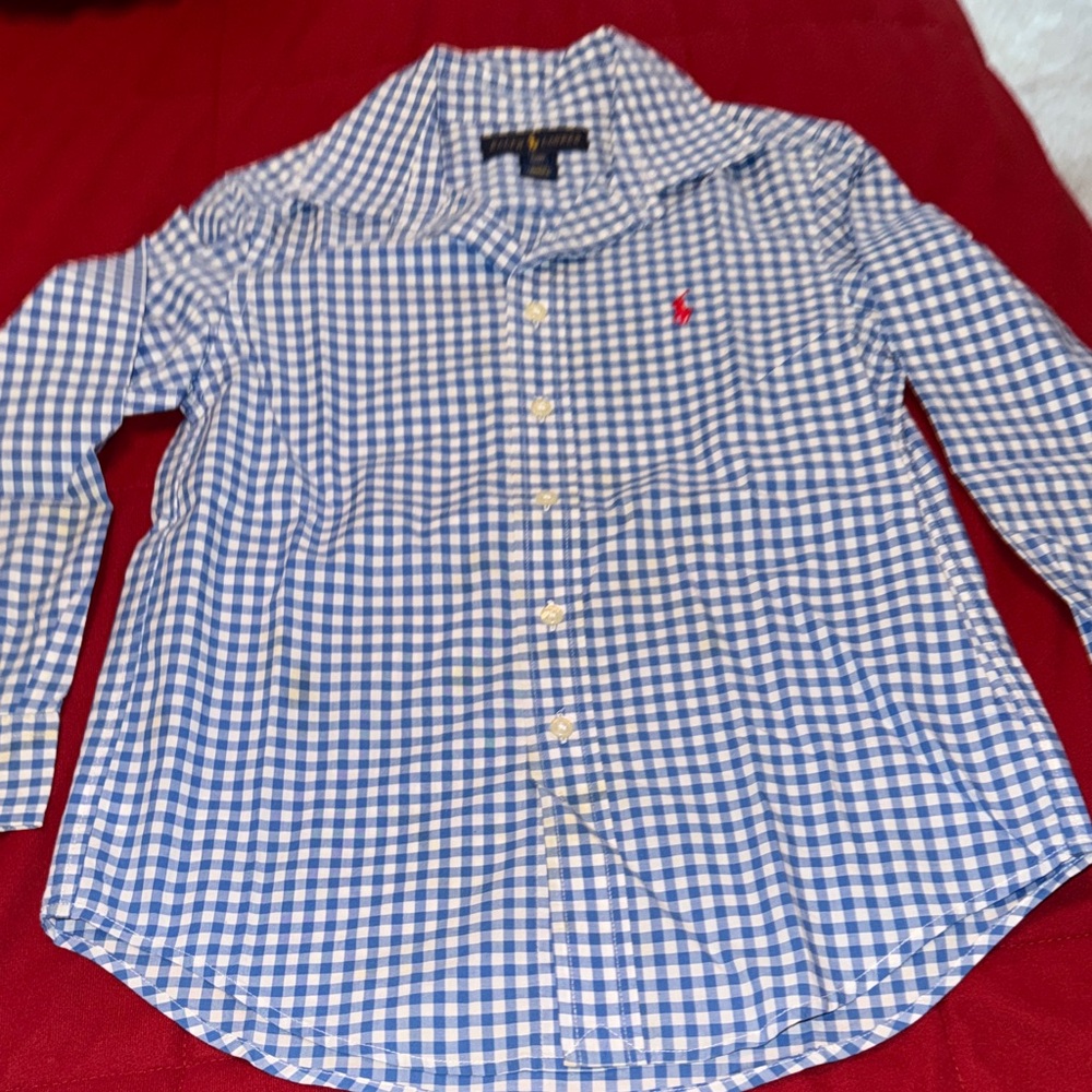 Polo by Ralph Lauren Blue and White Gingham Button-Down Shirt - Boys Size S(8)